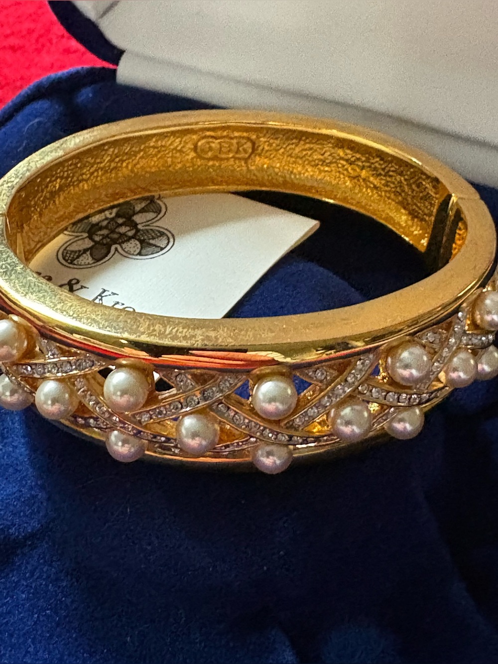 Gold Pearl & Crystal Braided Bangle Bracelet